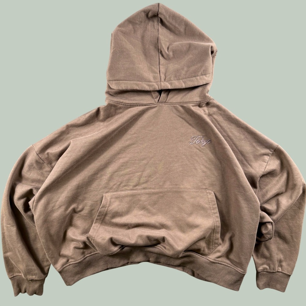 Reserved Supply Hoodie Women L Brown Cropped Oversize Tokyo Streetwear Pullover